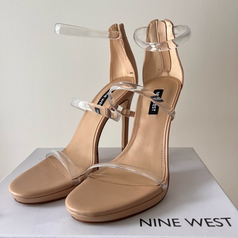 Nine West Nude and Clear Strappy Heels